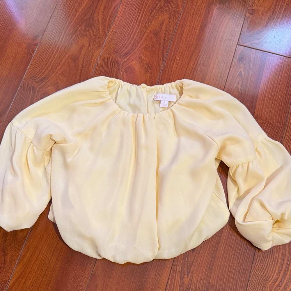 GB girls Light Yellow Blouse with Puff Sleeves